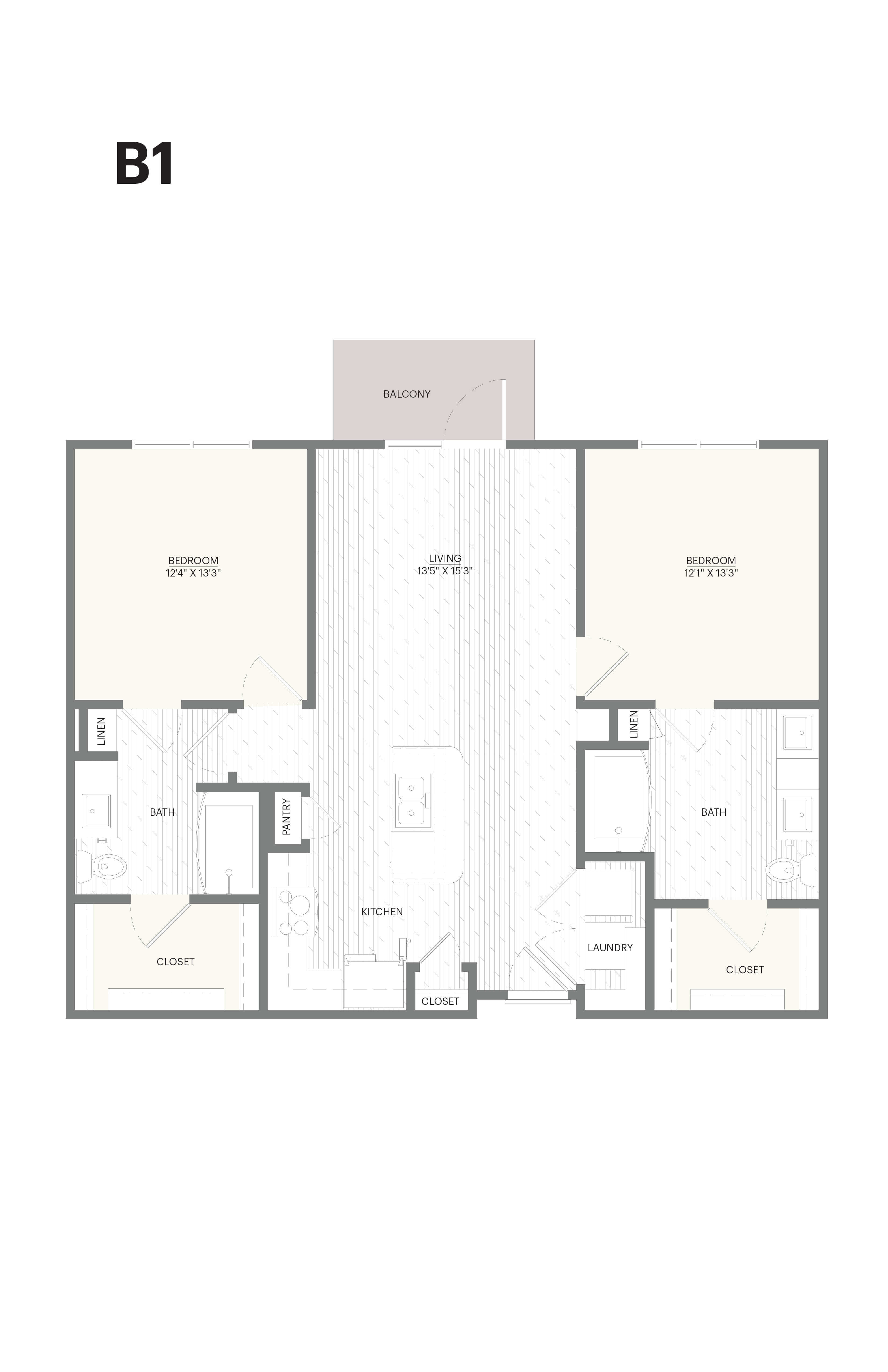 Floor plan for 2 beds, 2 baths, 1080 sqft